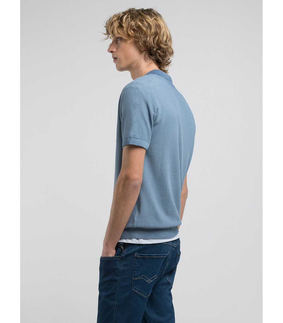 コットンPOLO半袖ニット 詳細画像 グレイッシュブルー 5